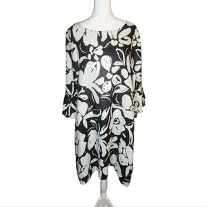 Bryn Walker Phryne Black and White 100% Linen 3/4 Sleeve Dress Size XS